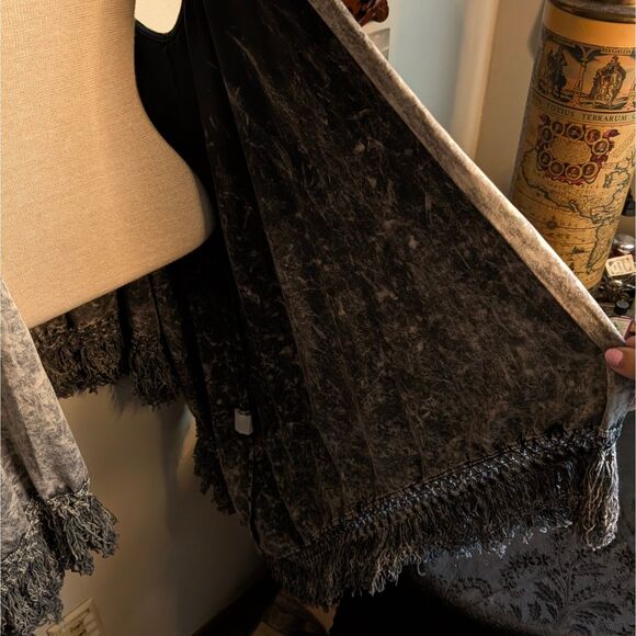 Vintage Acid Stone Wash Fringe Vest Women's Small Dark Gray Long Asymmetrical - Picture 3 of 5
